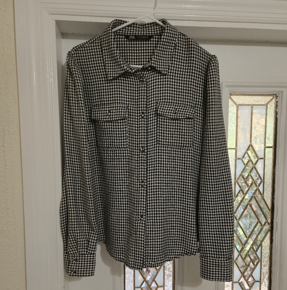 Zara Monochrome Houndstooth Shirt